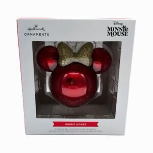 Hallmark Disney Minnie Mouse Ears Icon Blown Glass Christmas Ornament Red Gold
